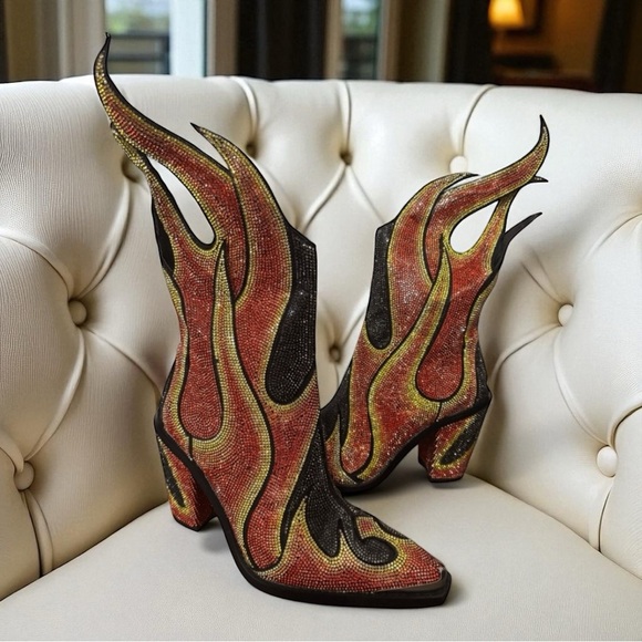 NWOB Dolls Kill / Club Exx Fire Sheriff Shine Cowboy Boots size 5 - Picture 1 of 5